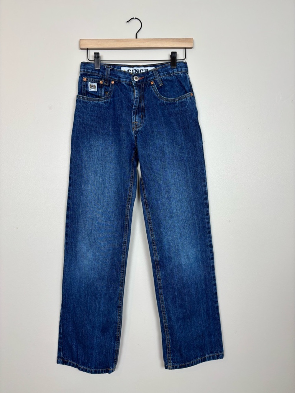 Cinch Jeans Boys 16 Short Blue White Label Straight Leg Adjustable Waist Denim